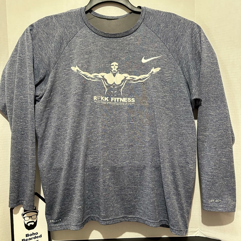 Nike Dri-Fit Long Sleeve Blue Shirt size XL Rock Fitness Rock Fitness Gym shirt
